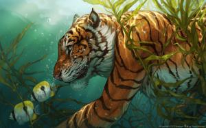 Tiger Drawing Underwater Fish HD wallpaper thumb