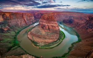 USA, Arizona, Colorado canyon, Horseshoe bend, river, clouds wallpaper thumb