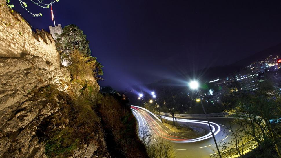 Serpentine Road Up A Mountain wallpaper,winding HD wallpaper,city HD wallpaper,road HD wallpaper,lights HD wallpaper,mountain HD wallpaper,night HD wallpaper,nature & landscapes HD wallpaper,1920x1080 wallpaper