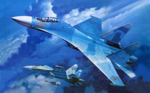 Su-27 military fighter in blue sky wallpaper thumb