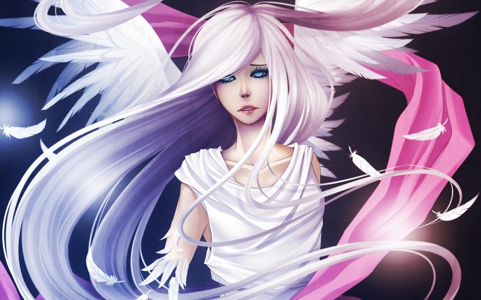 White hair angel girl, wings, feathers wallpaper,White HD wallpaper,Hair HD wallpaper,Angel HD wallpaper,Girl HD wallpaper,Wings HD wallpaper,Feathers HD wallpaper,1920x1200 wallpaper