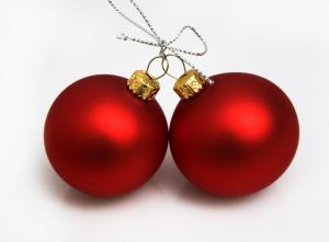 christmas decorations, balls, couple, red wallpaper thumb