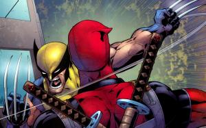 Wolverine X-Men Deadpool Fight HD wallpaper thumb