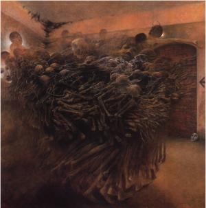Zdzisław Beksiński, Artwork, Dark, Skeletons, Face On Ground wallpaper thumb