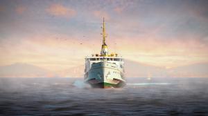 Sea, ship, vessel, gulls, fog, morning wallpaper thumb