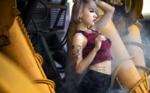 Asian girls, red dress, tattoo wallpaper thumb