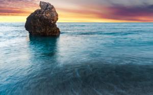 Milos Beach, Lefkada, Greece, sunrise, ocean, rock in the sea wallpaper thumb