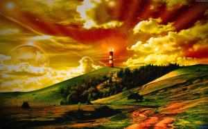 Fiery Lighthouse Sun wallpaper thumb