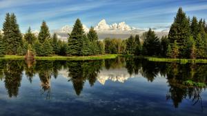 Nature scenery, lake, trees, water reflection wallpaper thumb
