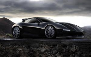 Black concept car, race car, mountain, dusk wallpaper thumb