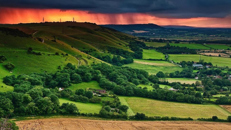 Storm Clouds Over Farms In The Valley wallpaper,fields HD wallpaper,farms HD wallpaper,valley HD wallpaper,rain HD wallpaper,clouds HD wallpaper,nature & landscapes HD wallpaper,1920x1080 wallpaper