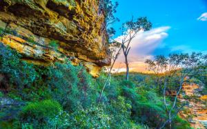 Blue Mountains National Park, Australia, rocks, trees, sky, clouds, sunset wallpaper thumb