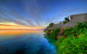 Ocean Tropical Hut Resort Sunset HD wallpaper thumb
