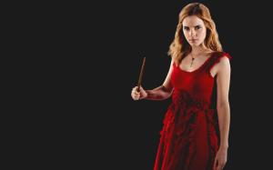 Women, Emma Watson, Hermione Granger, Harry Potter, Wizard, Movies, Actress, Red Dress, Simple Background wallpaper thumb