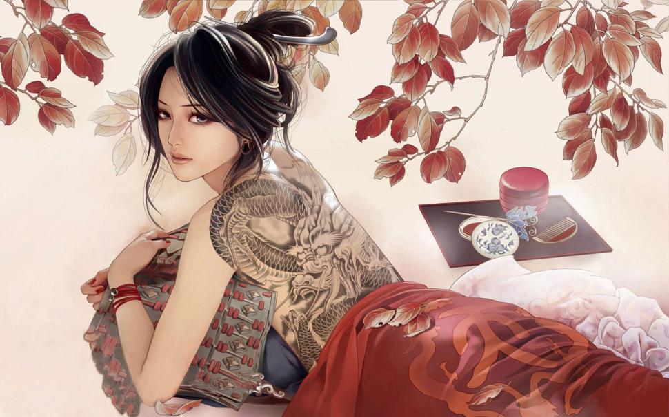 Modern geisha wallpaper,fantasy HD wallpaper,1920x1200 HD wallpaper,woman HD wallpaper,geisha HD wallpaper,tattoo HD wallpaper,1920x1200 wallpaper