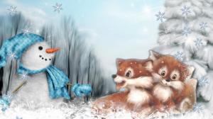 Foxy Winter Friends wallpaper thumb