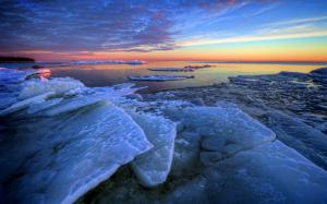 Winter, sea ice, morning, sunrise, blue wallpaper thumb