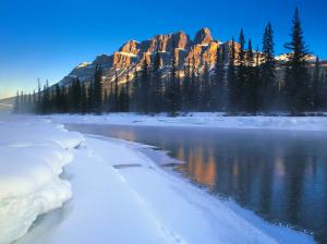Snow River Mountains Trees Winter HD wallpaper thumb