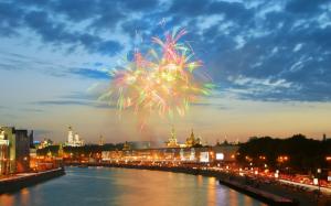 Moscow, Kremlin, river, fireworks, houses, night, lights wallpaper thumb