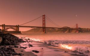 Golden Gate Bridge Bridge San Francisco Beach Ocean Rocks Stones HD wallpaper thumb