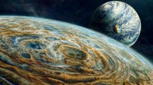 Three planets in the space, creative painting wallpaper thumb