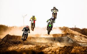 Motocross race, jump, dust, desert wallpaper thumb
