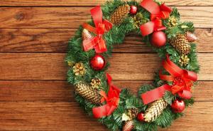 new year, christmas, wreath, pine needles, cones, bells, bows wallpaper thumb