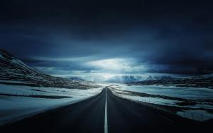 Mountains Road Snow Landscape Clouds HD wallpaper thumb