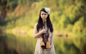 Beautiful asian girl, violin, music wallpaper thumb