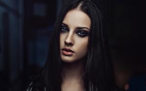 Blue eyes girl portrait, black background wallpaper thumb
