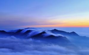 Nature morning landscape, hills, clouds, fog, sunrise, blue wallpaper thumb