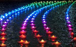 Colorful paper boats, rainbow color, night wallpaper thumb