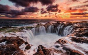 Canary Islands, Spain, sea, sunset, waterfalls, red sky wallpaper thumb