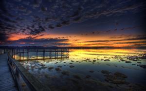Dock Sunset Reflection Clouds HD wallpaper thumb