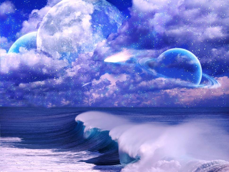 Art pictures, space, sky, clouds, stars, planet, sea, waves wallpaper,Art HD wallpaper,Pictures HD wallpaper,Space HD wallpaper,Sky HD wallpaper,Clouds HD wallpaper,Stars HD wallpaper,Planet HD wallpaper,Sea HD wallpaper,Waves HD wallpaper,1920x1440 wallpaper