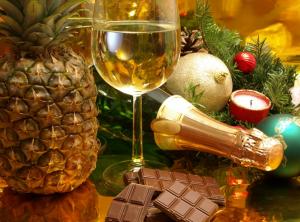 new year, christmas, feast, pineapple, chocolate, champagne, candle, toys, shot, needles wallpaper thumb