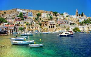 Greece, sea, coast, boats, houses wallpaper thumb