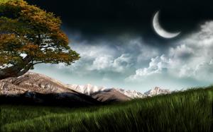 Moon, Mountains, Clouds wallpaper thumb