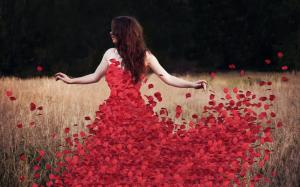 Red rose petals dress with girl wallpaper thumb