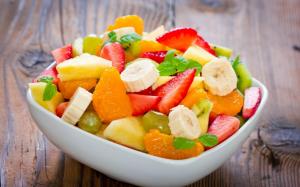 salad, plate, fruit, sliced, ??bananas, citrus, strawberries wallpaper thumb