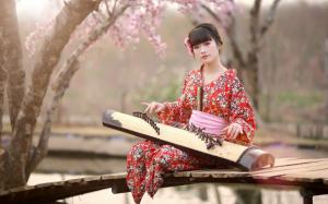 Japan, girl, kimono, music wallpaper thumb
