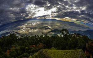 Nature, Landscape, Nepal, Sunrise, Trees, Clouds, Mountain, Rooftops, Panoramas wallpaper thumb