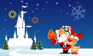 santa claus, reindeer, horn, castle, christmas trees, christmas, holiday wallpaper thumb
