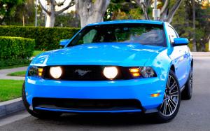 Ford Mustang GT blue car front view wallpaper thumb