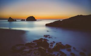 Beach Warm Ocean Sunset Rocks Stones HD wallpaper thumb