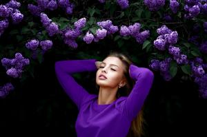 Women, Long Hair, Closed Eyes, Purple Flowers, Lilac, Hands On Head wallpaper thumb