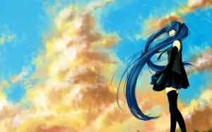 Beautiful Anime Girl Blue Hair Black Dress wallpaper thumb