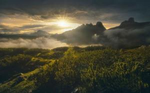 Nature, Landscape, Mountain, Sunset, Spring, Italy, Sun Rays, Mist wallpaper thumb