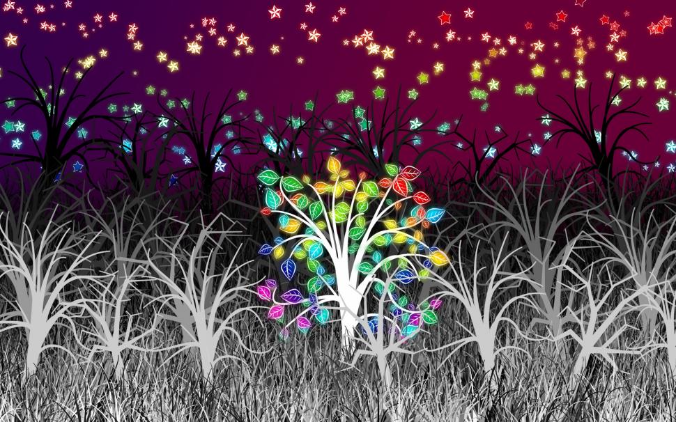 Colorful stars above the gras wallpaper,2560x1600 HD wallpaper,digital art HD wallpaper,tree HD wallpaper,star HD wallpaper,sky HD wallpaper,grass HD wallpaper,2880x1800 wallpaper