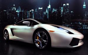 Lamborghini Gallardo white supercar side view, city, night wallpaper thumb